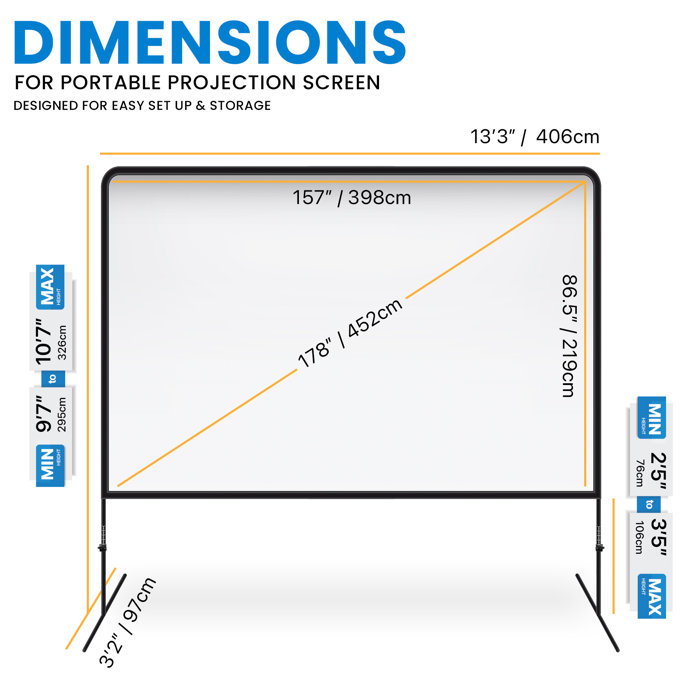 KhomoGear 180 Inch Projector Screen with adjustable Height Wayfair